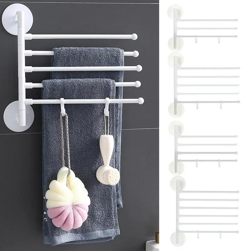 Self-Adhesive Towel Bar Bathroom Shelves Towel Bar For Bathroom Wall Punch-Free Rotating Swivel Hanger Kitchen Storage Rack