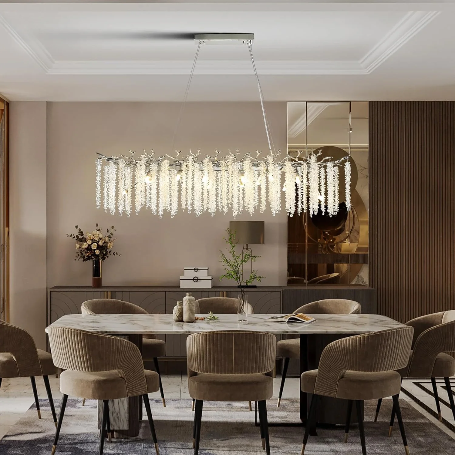 

Modern Chrome Ceiling Crystal Chandelier For Dining Room Long Table Bedroom Living Branch