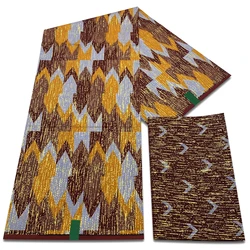 Newest African Golden Wax Fabric Real Wax Fabric 100% Cotton Ankara Wax Plaid Print Fabric Soft Pagne Sewing Material 2+4 Yards