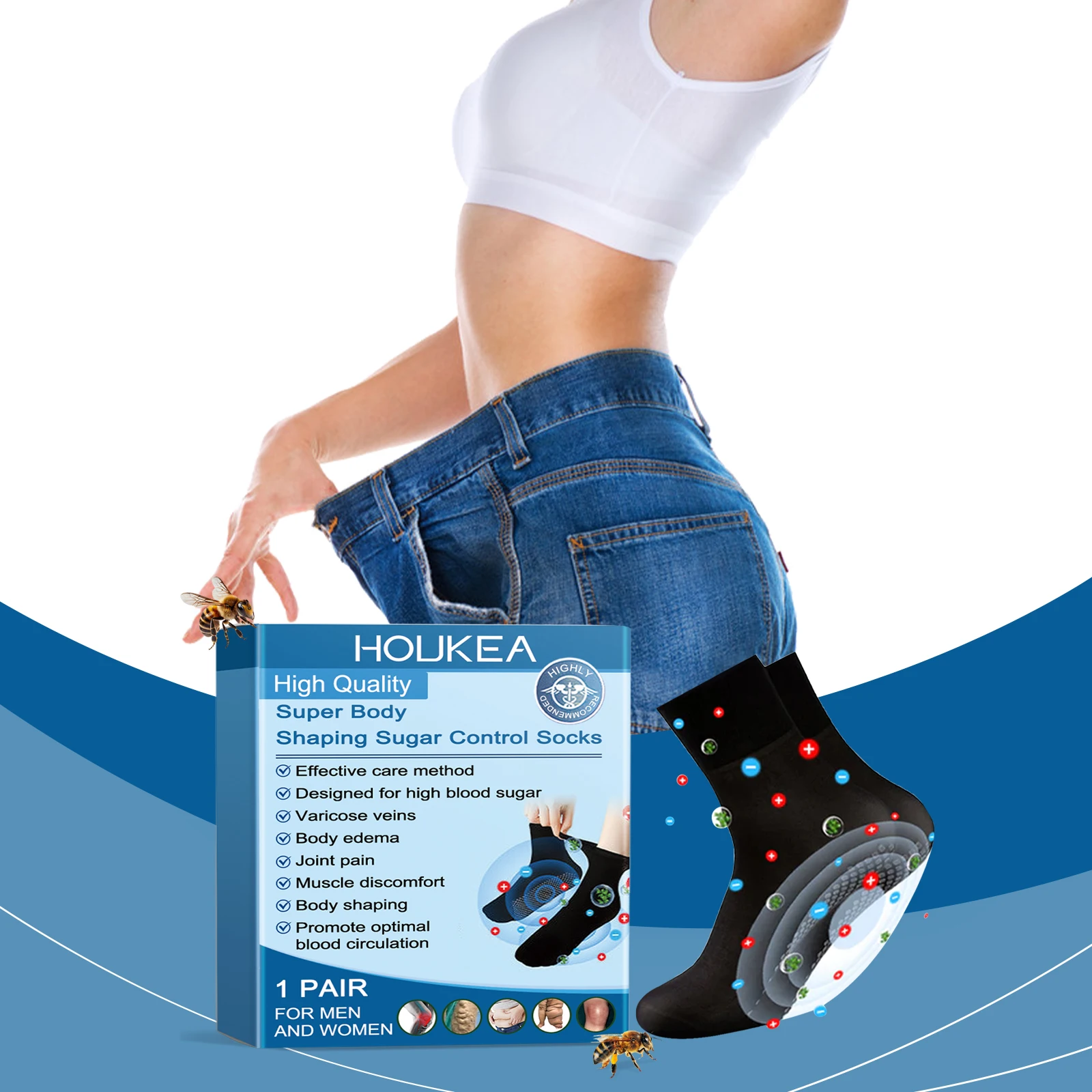 Bee Venom Compression Socks Breathable Elastic Foot Massage Socks Relieve Fatigue Improve Circulation Unisex Body Care Socks