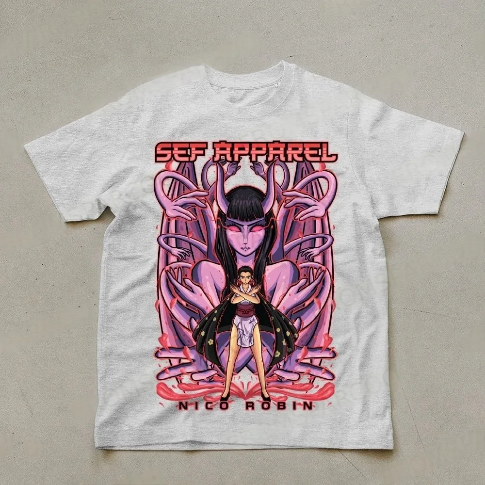 One Piece Nico Robin Men's and Women's T-shirt 2026 Summer New Cotton Anime Printed Casual Parent Child Short Sleeve Top