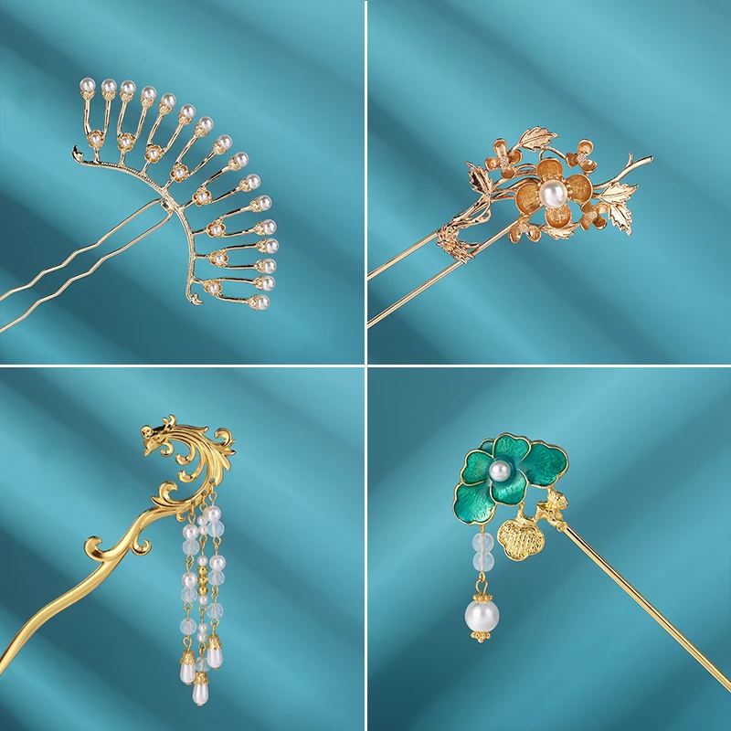 Vintage Chinese Style Hanfu Hair Stick Women Metal Glaze Hair Fork Hair Chopsticks Hairpin Woman Jewelry Hair Clip Accessories