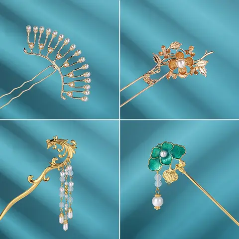 Vintage Chinese Style Hanfu Hair Stick Women Metal Glaze Hair Fork Hair Chopsticks Hairpin Woman Jewelry Hair Clip Accessories