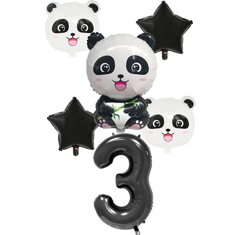 Cartoon Animal Black 32inch Foil Number Balloon Set Star Panda Children Birthday Party Decoration Baby Shower Kids Animal Ballon