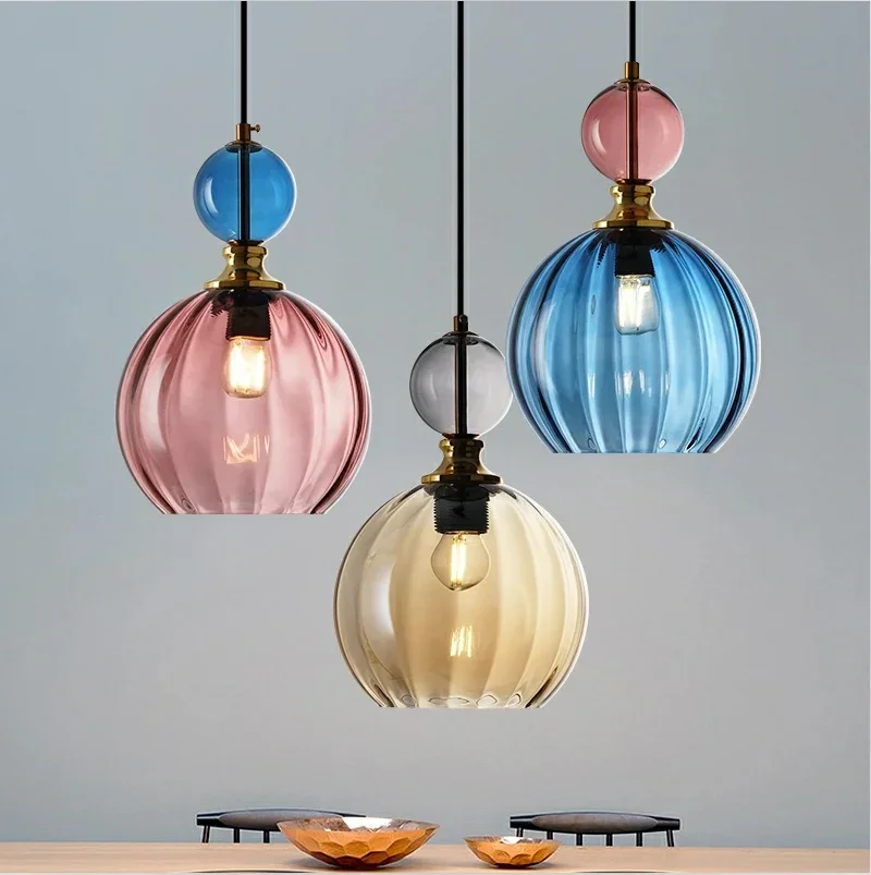 

Modern Pendant Lamp Color Single Head Restaurant Nordic Designer Glass Hanging Light Fixtures Living Room Bar Decor Led Lights