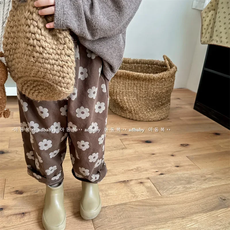 

Kids Floral Pants Autumn New 2025 Baby Girls Casual Flower Clothes Children's Cotton Trousers 1 To 7 Years Boys Loose Clothing