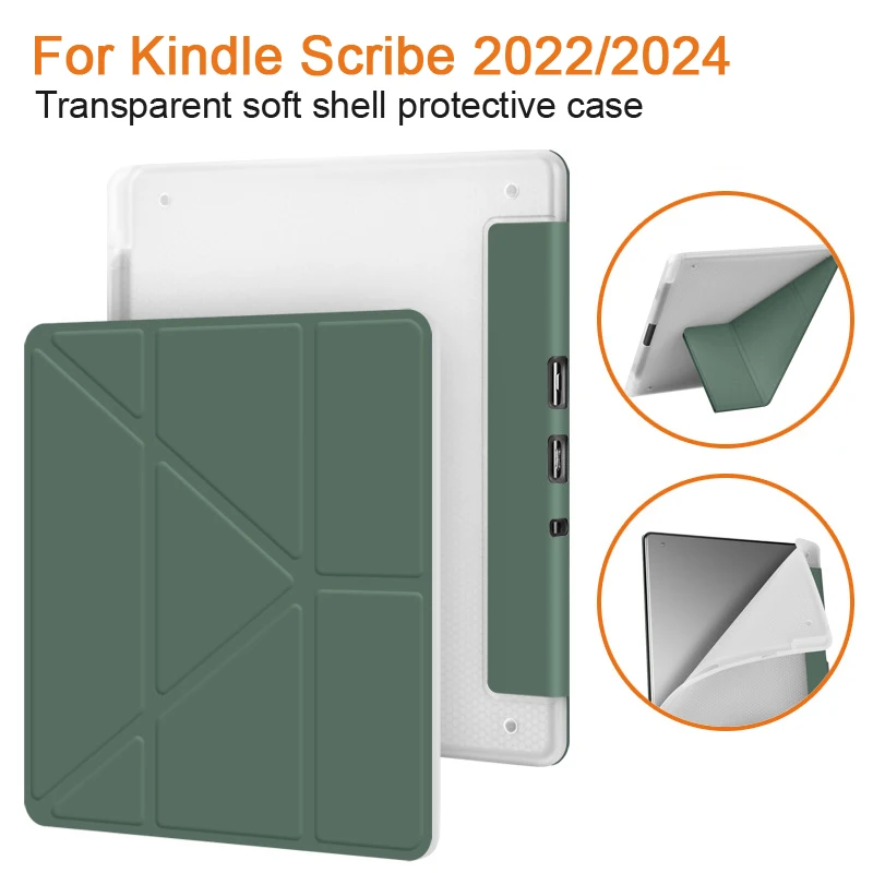 

Мягкий складной защитный чехол-подставка из ТПУ для Kindle Scribe, модель 2022, 2024, 10,2-дюймовый чехол для электронной книги с гнездом для ручки
