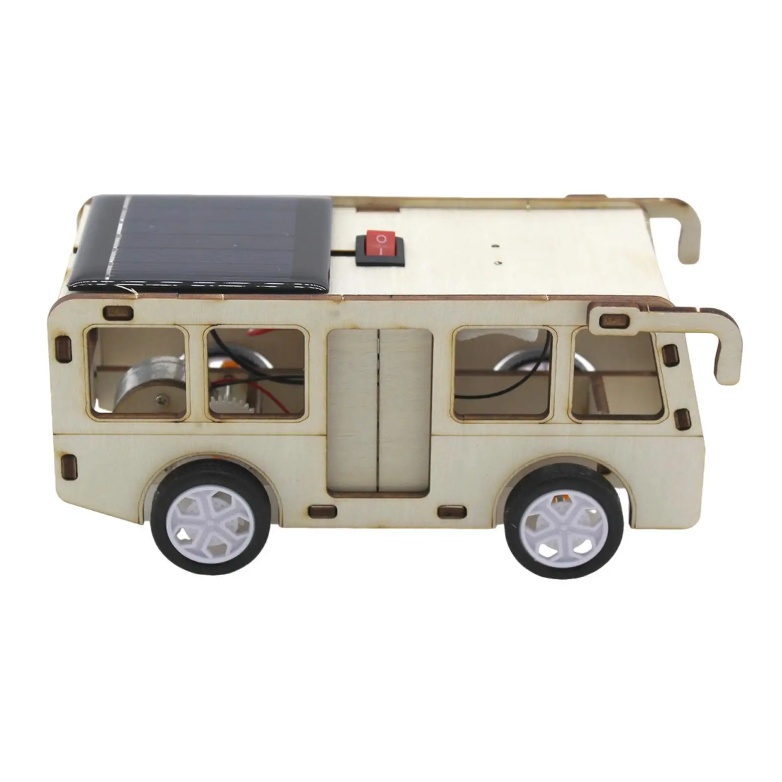 Solar Powered Wood Bus Toy Car Portable Reusable DIY Science Experiment Kit
