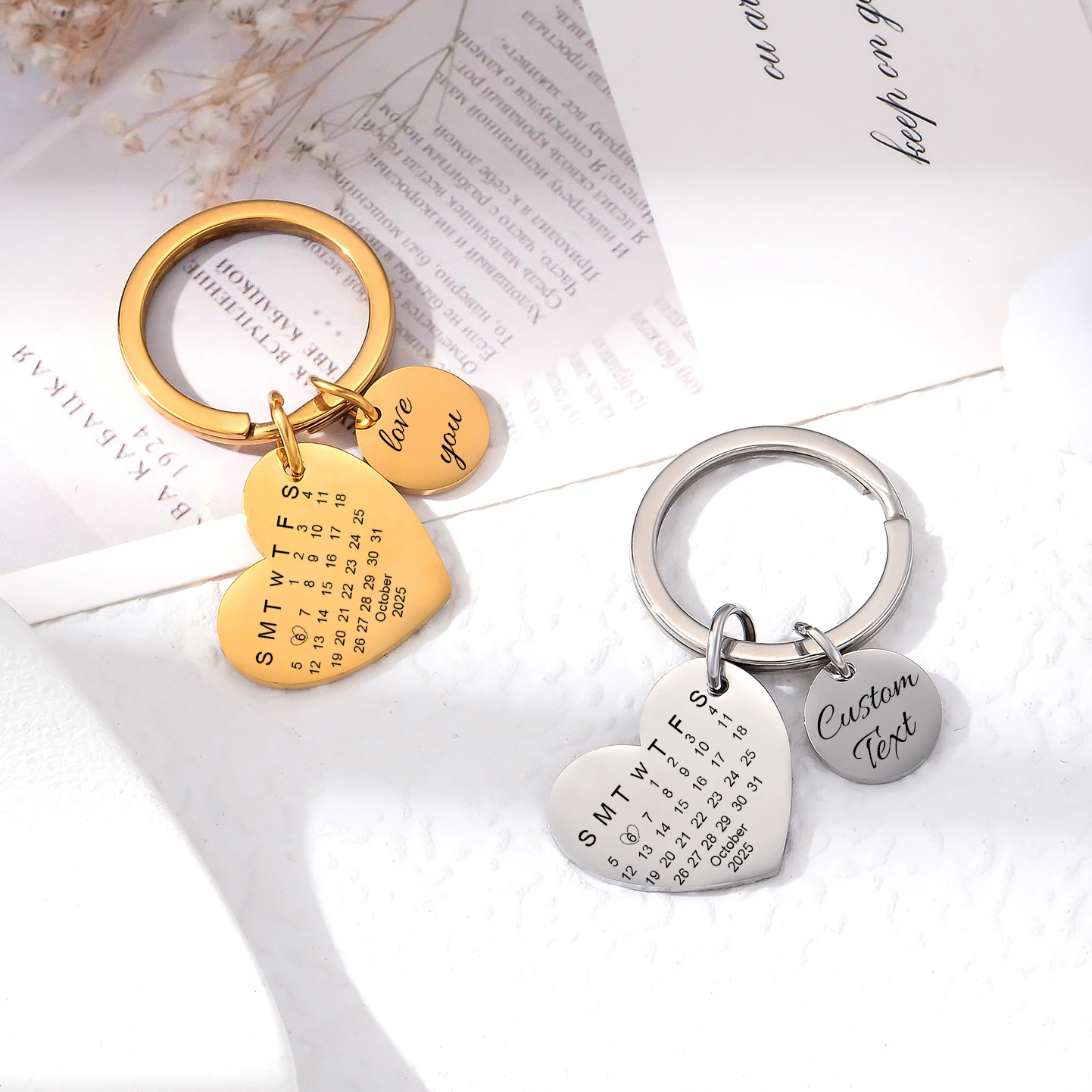 

Onlylove-handmade Personalized Engraved Calendar Date Keychain Custom Message Keyring Memorial Keepsake Gift for Anniversary