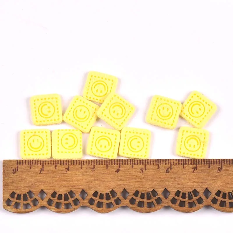 50Pcs Smile Cube Fiber Leather Labels Embossed Tags DIY Flag Label For Garment Sewing Accessories 12mm cp3529