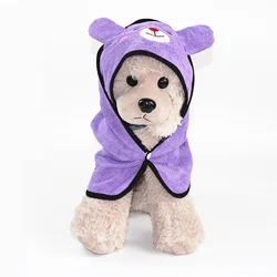 Pet Bathrobe Soft Strong Absorbent Fast Drying Hooded Microfiber Cat Dog Bath Towel For Teddy Puppy Purple