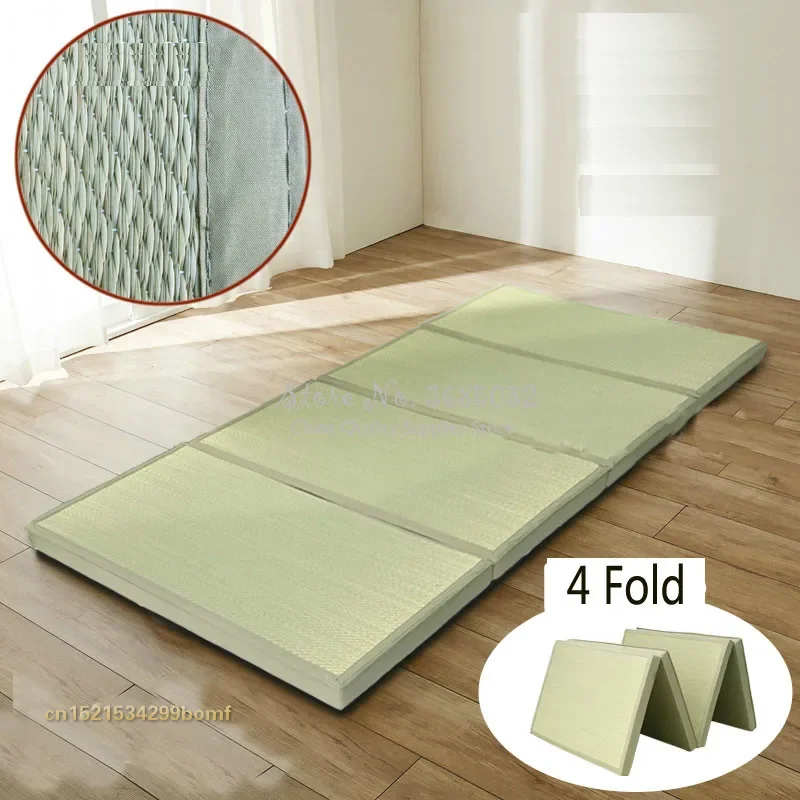 Foldable Straw Mat, Fabric Tatami Mattress, Comfortable Rectangle Floor Mat for Sleeping, Japanese Style Folding Mat