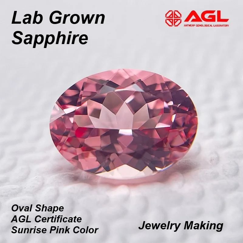 

Lab Grown Sapphire Oval Cut Sunrise Pink Color DIY Charms Jewelry Rings Earring Making Main Materials Selectable AGL Certificate