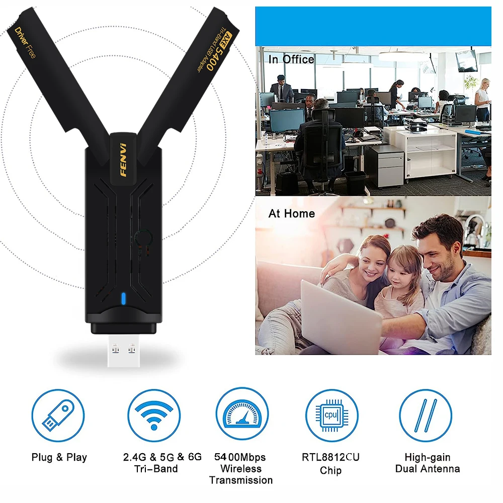 FENVI WiFi 6E USB Adapter Tri-Band 2.4G/5G/6GHz Wireless Network Card Wi-Fi USB3.0 Dongle Driver Free For Win10/11