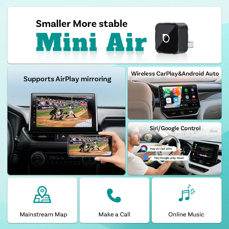 Ottocast MINI AIR 3in1 Car AI Box Wired to Wireless WiFi6 Carplay Plug & Play Android Auto Adapter Airplay Smart Dongle 2026 New