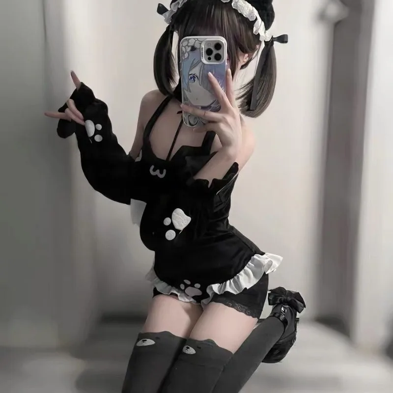 Cosplay Jumpsuit Japanese Cute Velvet Neck-mounted Sweet Hottie Girl Sets Rompers Women Clothing Y2k Playsuit Summer Bodysuit