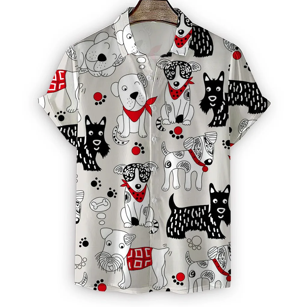 Camisa floral havaiana masculina, estampa animal 3D, gato preto, manga curta de lapela, tamanho grande, praia, alta qualidade, verão