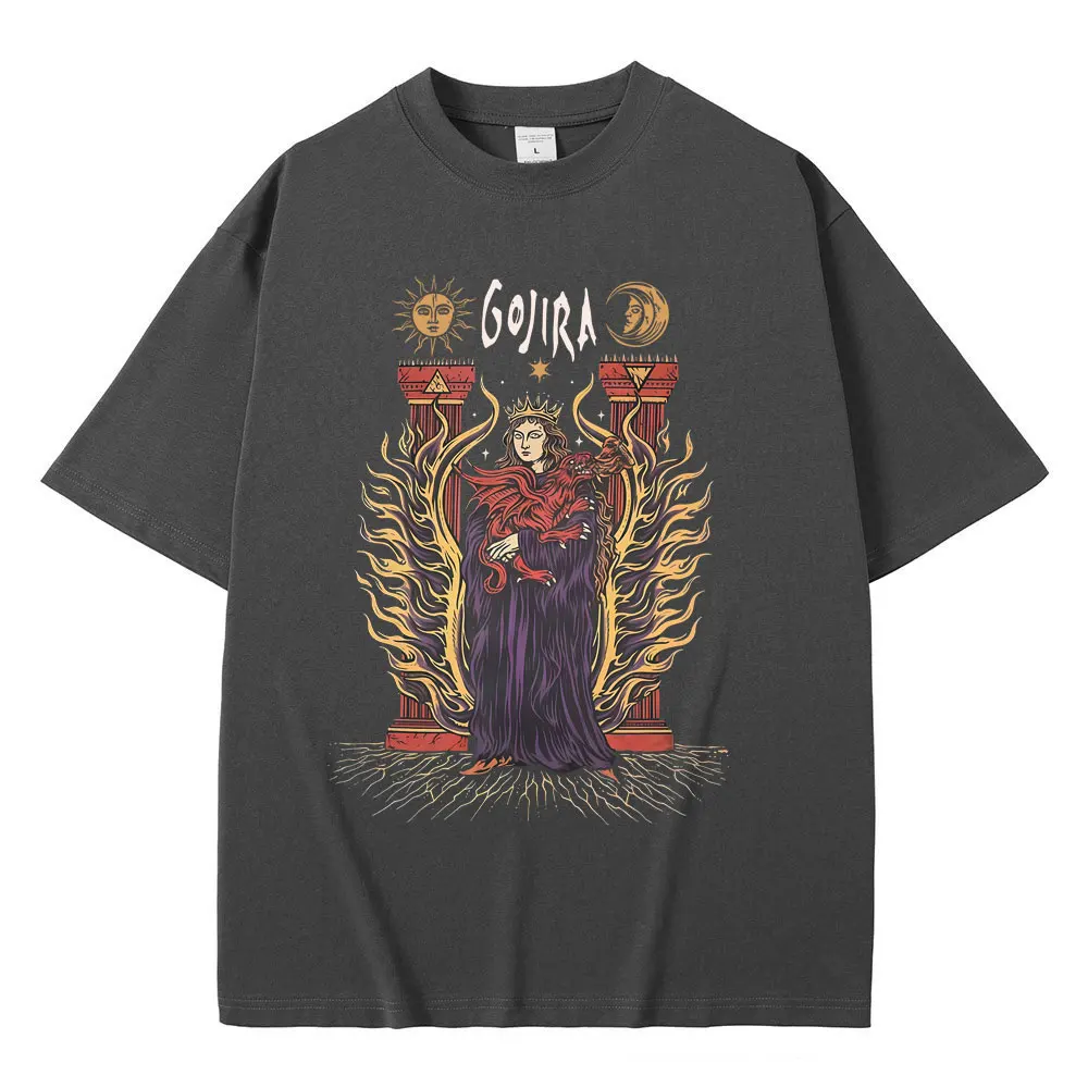 المعادن روك باند Gojira Merch تي شيرت الصهارة تي شيرت الثروة تي شيرت الرجال النساء موضة المتضخم التي شيرت القطن خمر تي شيرت #3