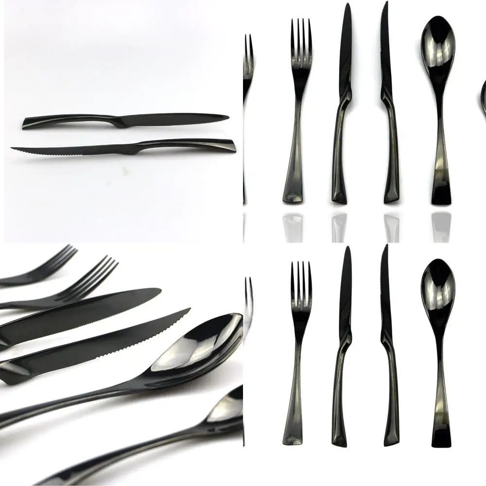 

24-Piece Black Mirror Polished Stainless Steel Flatware Set with Dinner, Steak Knives, Forks, Spoons, Serving for 4