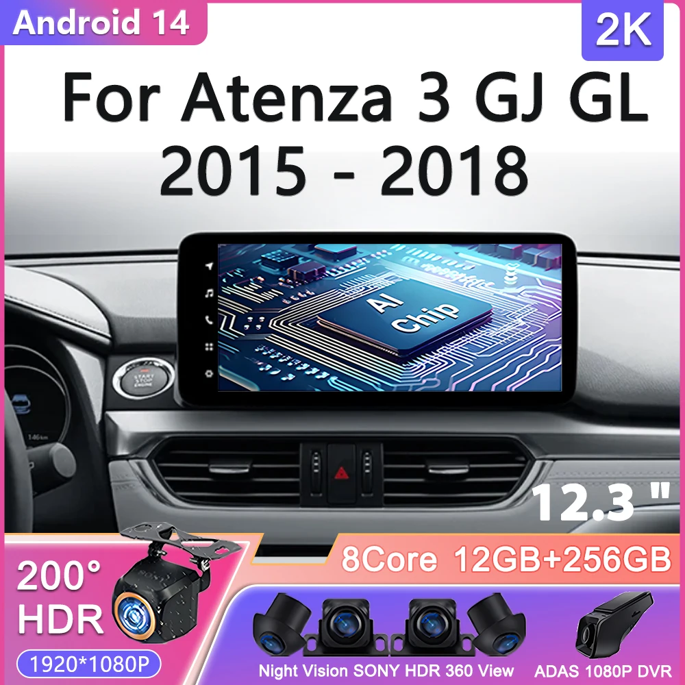 

Android 15 2K Screen For Mazda 6 Atenza 3 GJ GL 2015 - 2018 Car Radio Multimedia Video Player Navigation stereo GPS No 2din GPS