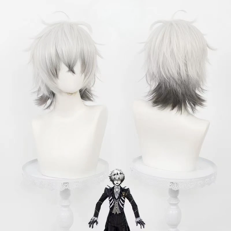 

Парик для косплея аниме Черепа, двухцветный градиент, короткие волосы, термостойкий парик из синтетического волокна с розовой сеткой