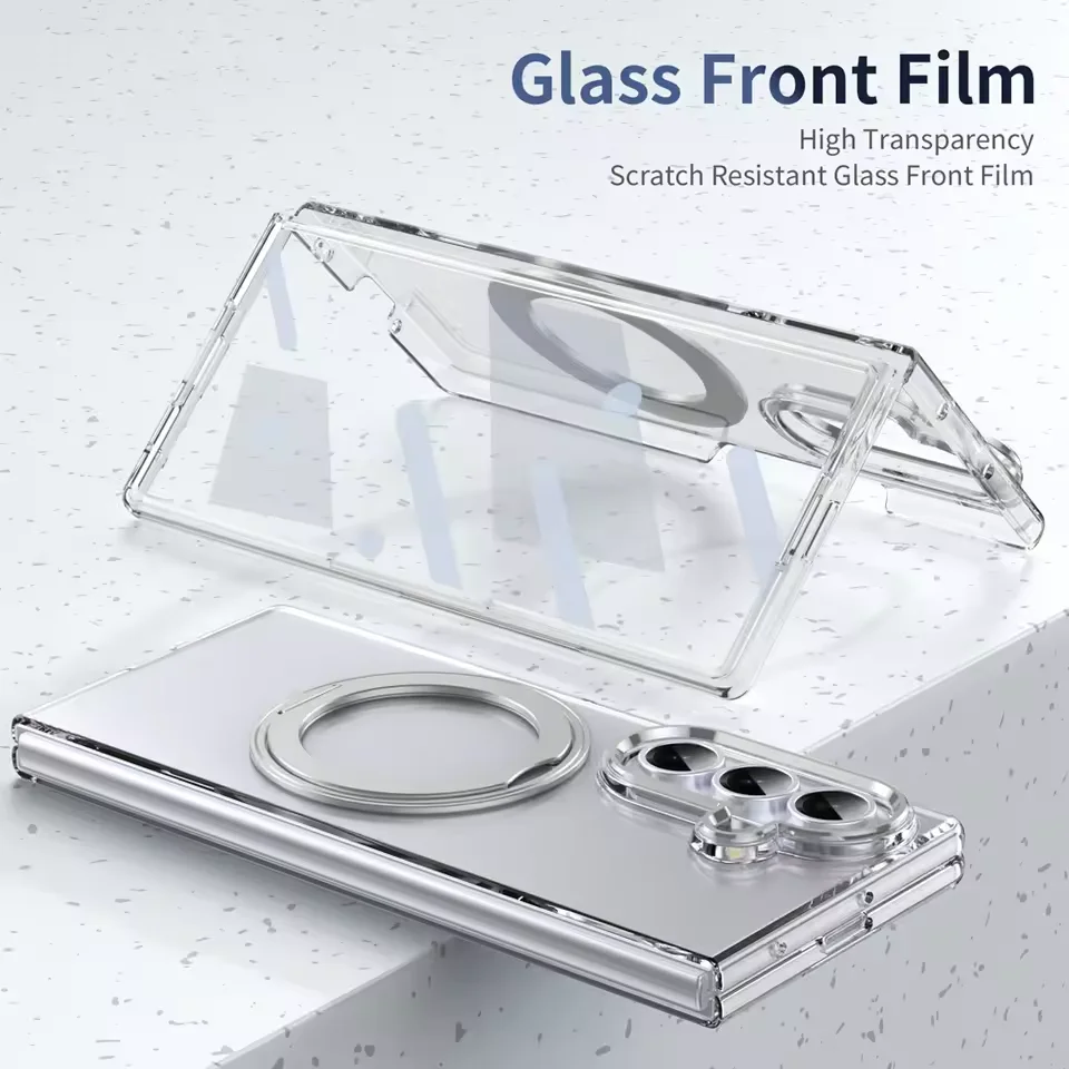 

Samsung Galaxy Z Fold 7 5G Transparent PC Phone Case with 360° Rotating Magnetic Ring Stand Built-in Screen Protector