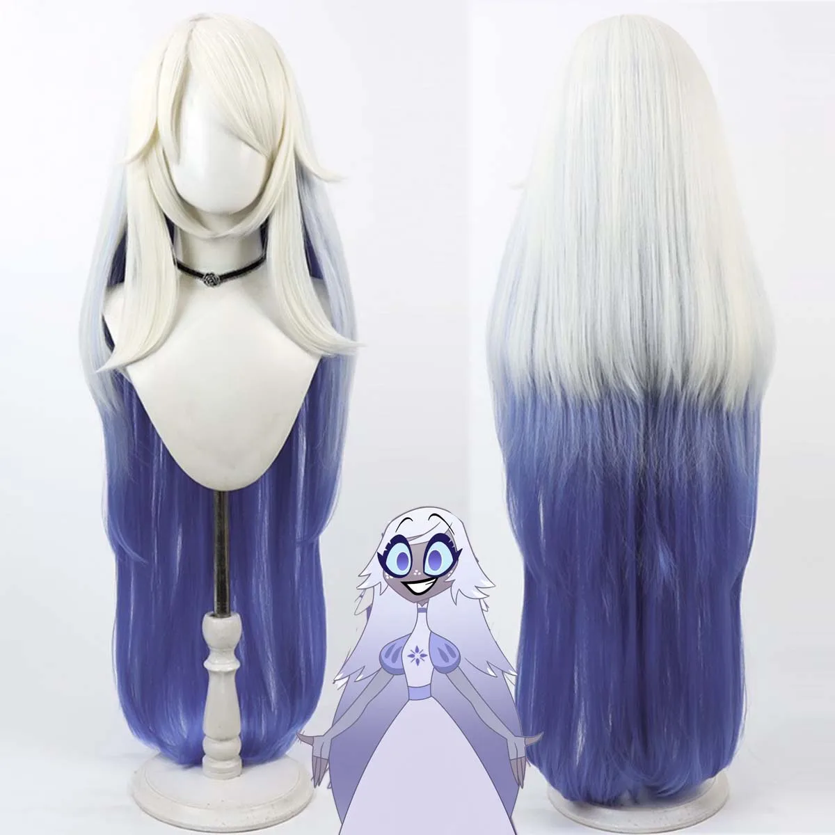 Anime Hotel Angel  Emily Cosplay  White Purple Gradient Long Hair Wig