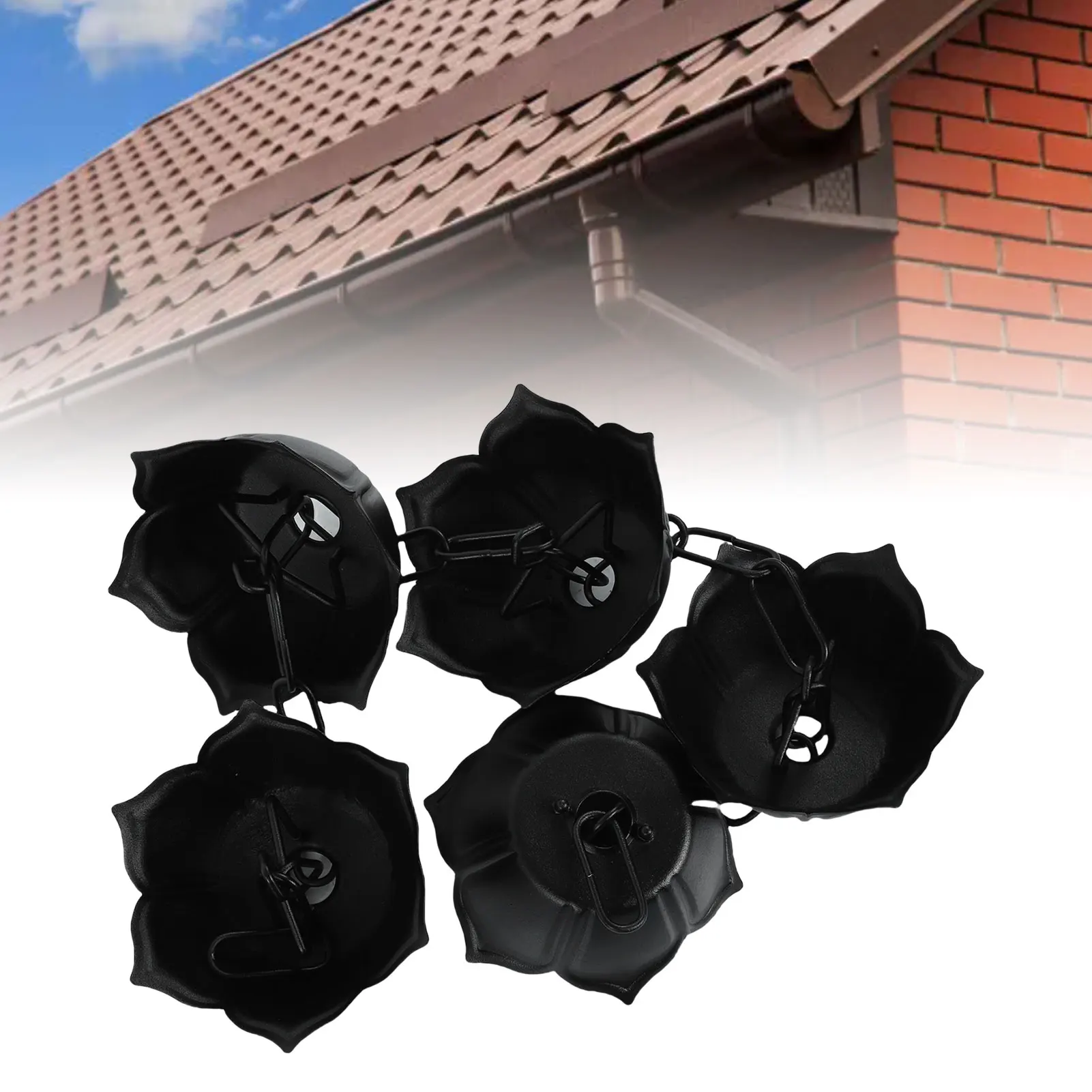 Black Rain Chain Aluminum Large Flower Shaped Decorative Rain Catcher For Outdoor Gutters Downspout Replacement