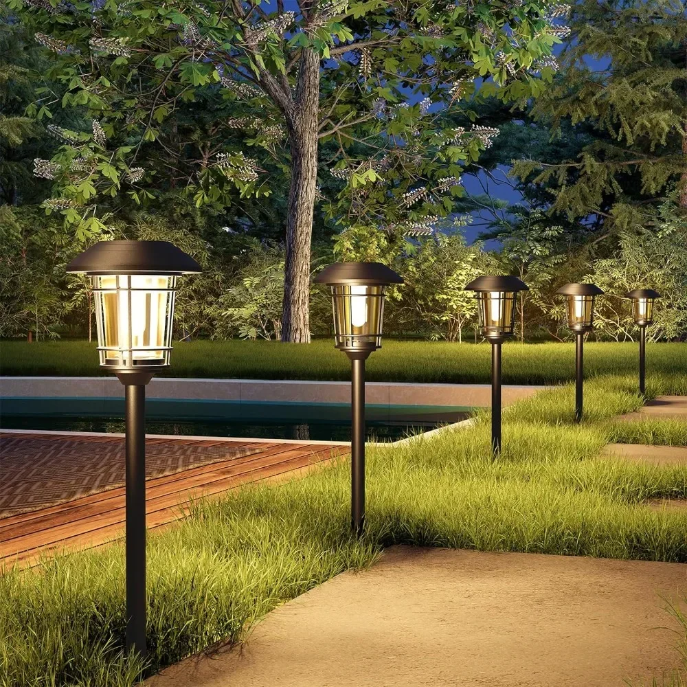 Solar Lights, 10 Pack, Glass Light Metal Pathway Light, Waterproof Landscape Lighting, Automatic Sensor, Outdoor Solar Lights