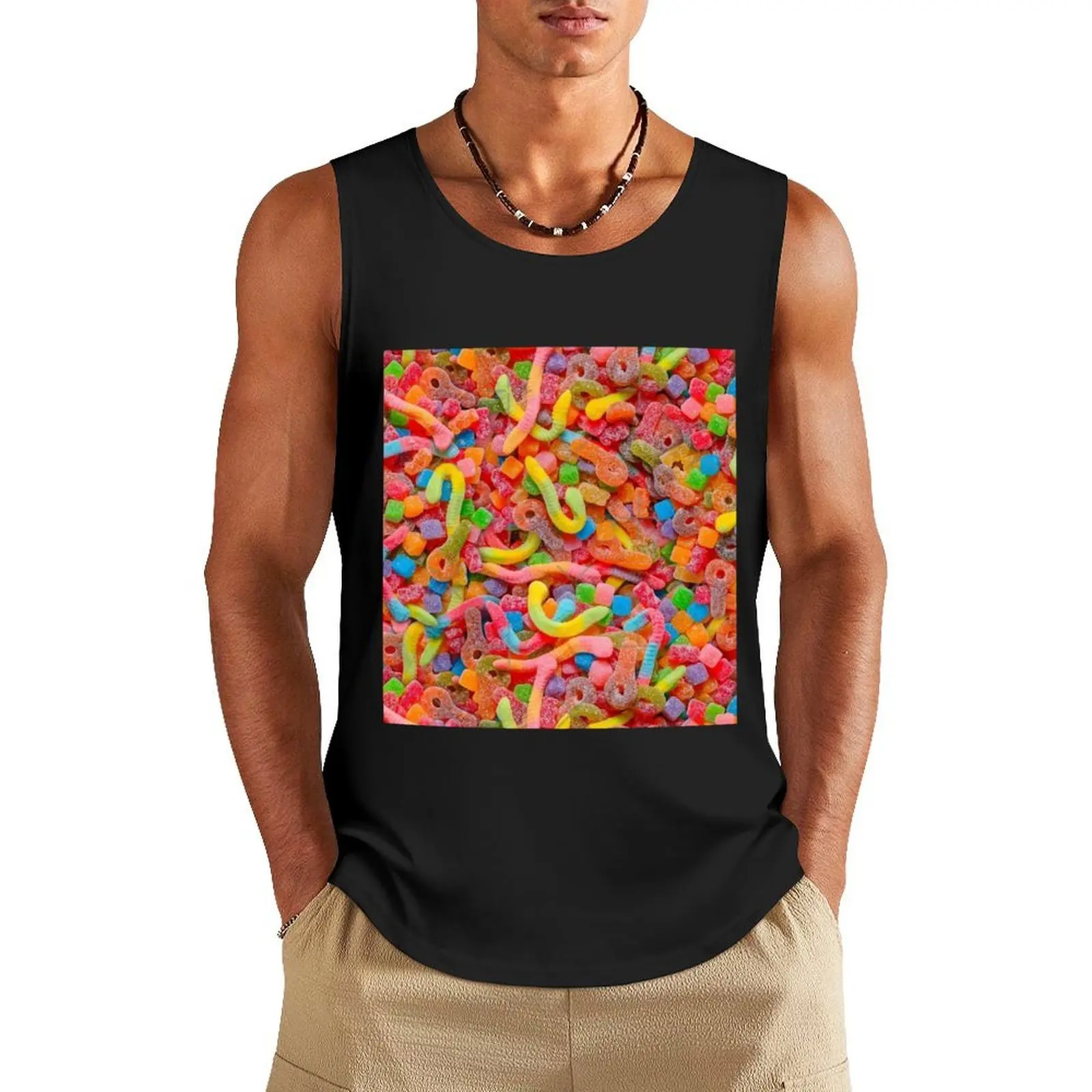 

Gummy Worms Candys Tank Top men clothes tops Men's clothing brands fitness