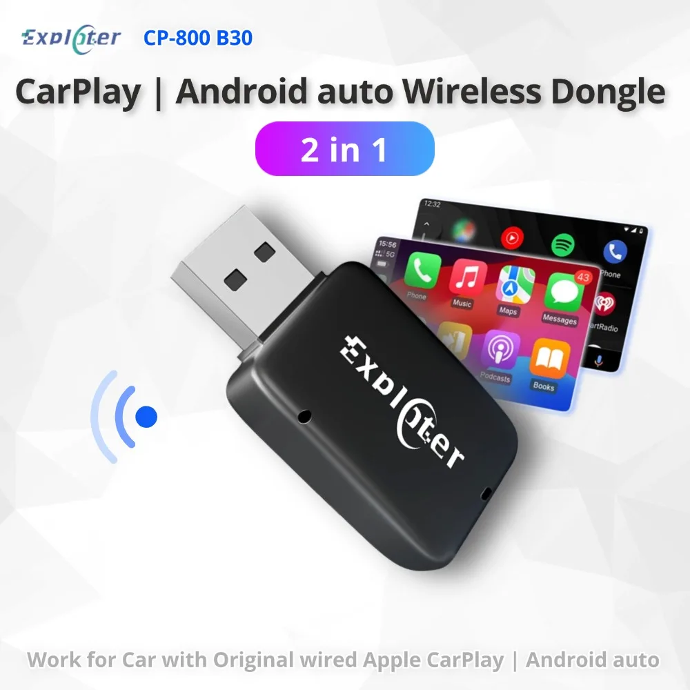 

Wired to Wireless CarPlay | Android Auto USB Dongle Exploter CP880-B30 fit for iPhone & Android Phone, Cars from 2016