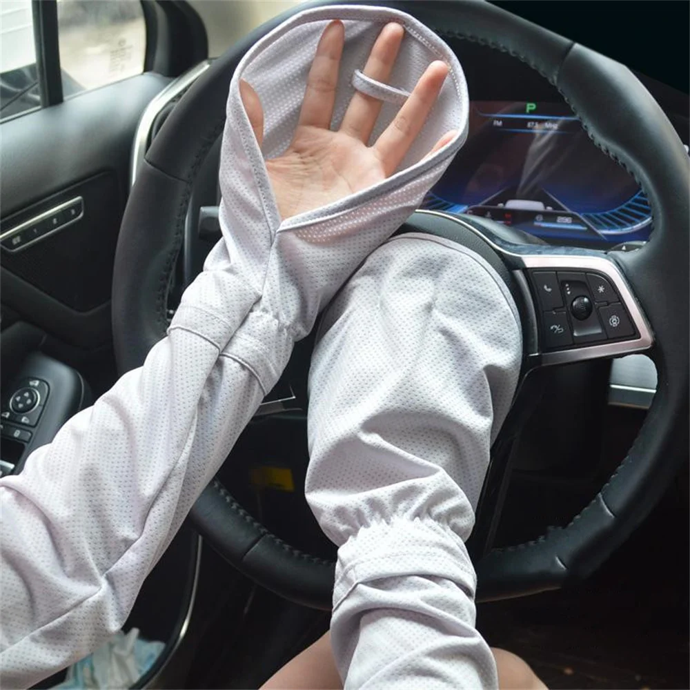 Women\'s Driving Sun Protection Ice Silk Sleeve Gloves Loose Breathable Arm UV Protection Outdoor Horseshoe Sleeves