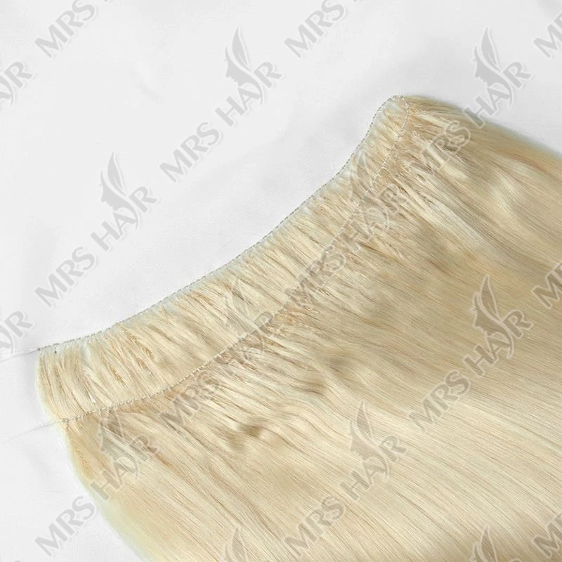 Estensioni dei capelli con piume invisibili Fasci di capelli con punta di piume Capelli umani biondi lisci Cuci nella trama dei capelli Microring 40 cm 100 fili