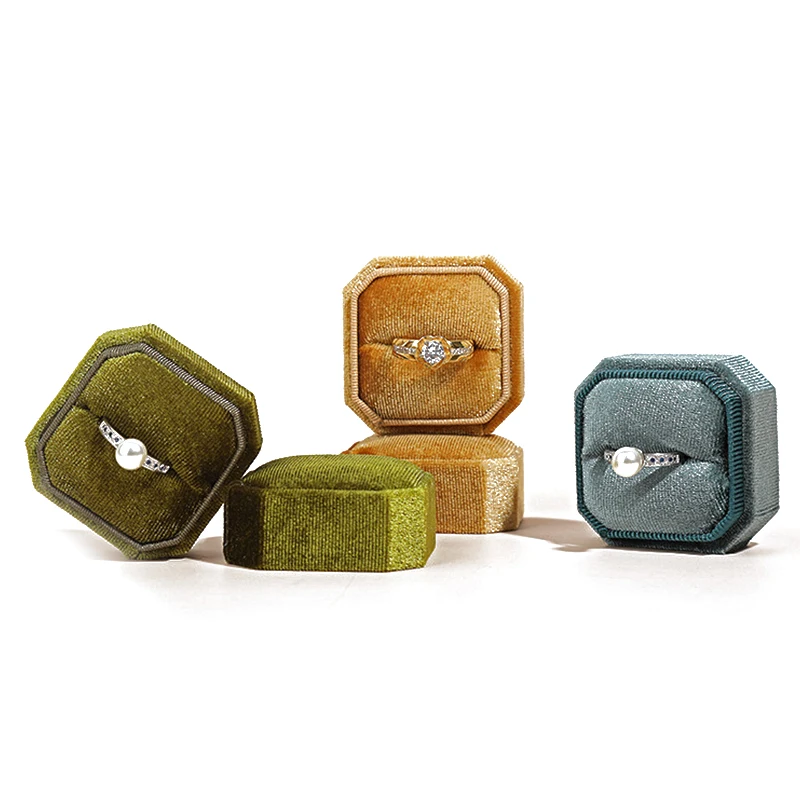 1PCS New Velvet Jewelry Box Octagonal Ring Box Double Ring Box Wedding Ring Box With Detachable Lid