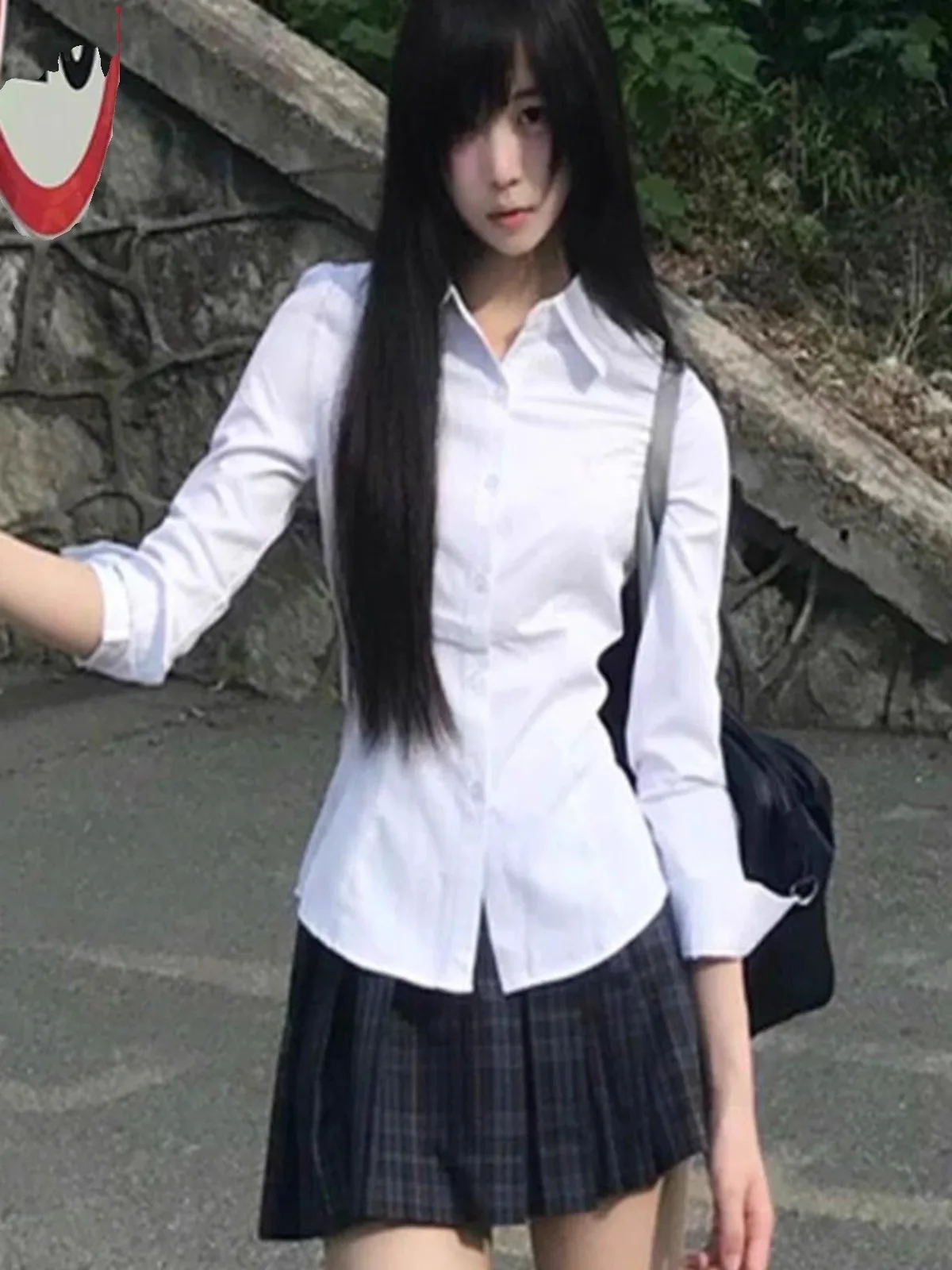 

White Slim Fit Long Sleeve Spicy Girl Shirt Formal College Style Jk Uniform Shirt Apparent Slimming Polyester Fiber Shirt