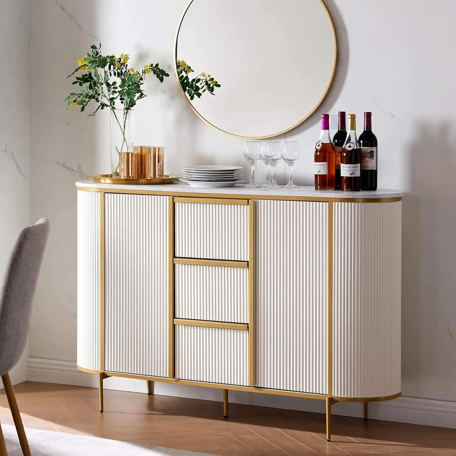 Modern Fluted Sideboard Console Table with Storage, 54