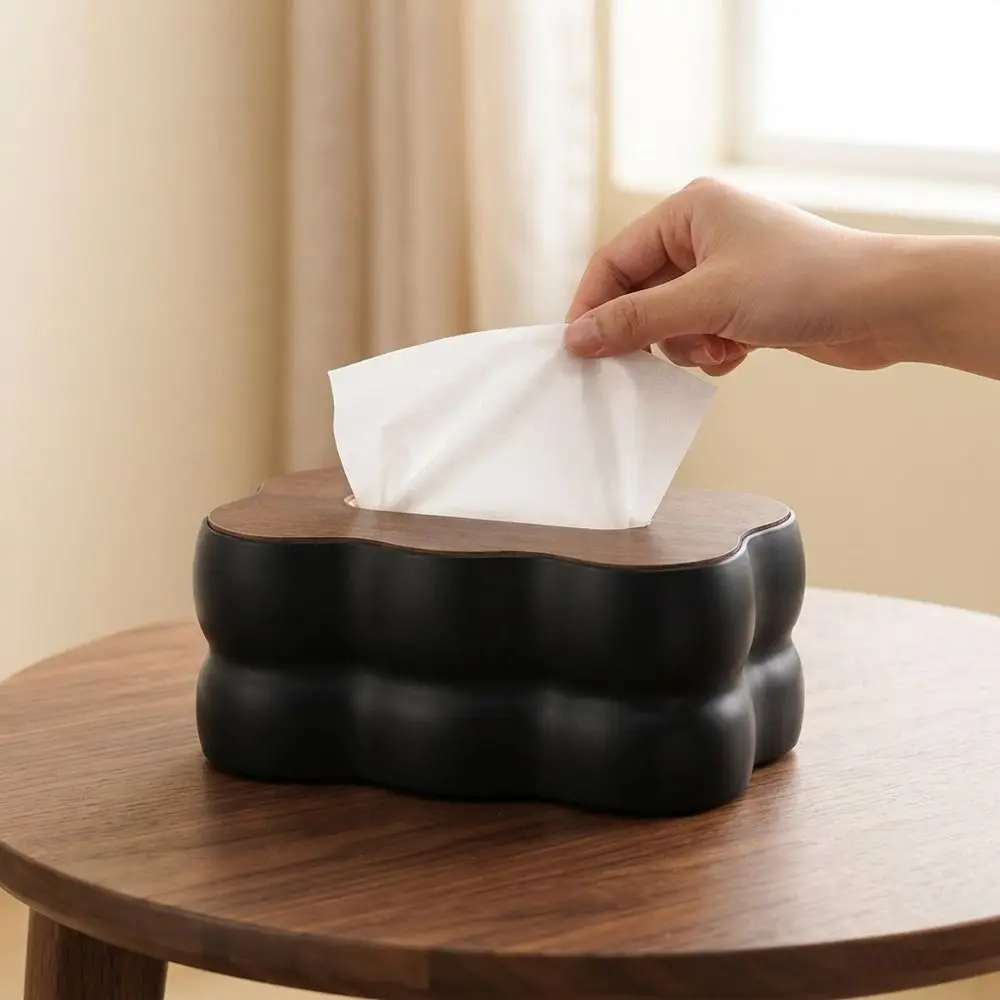 Decorative Plastic Cloud Shape Tissue Box Large Capacity Removable Wood Lid Napkin Holder with Cover Desktop Tissue Box Bathroom