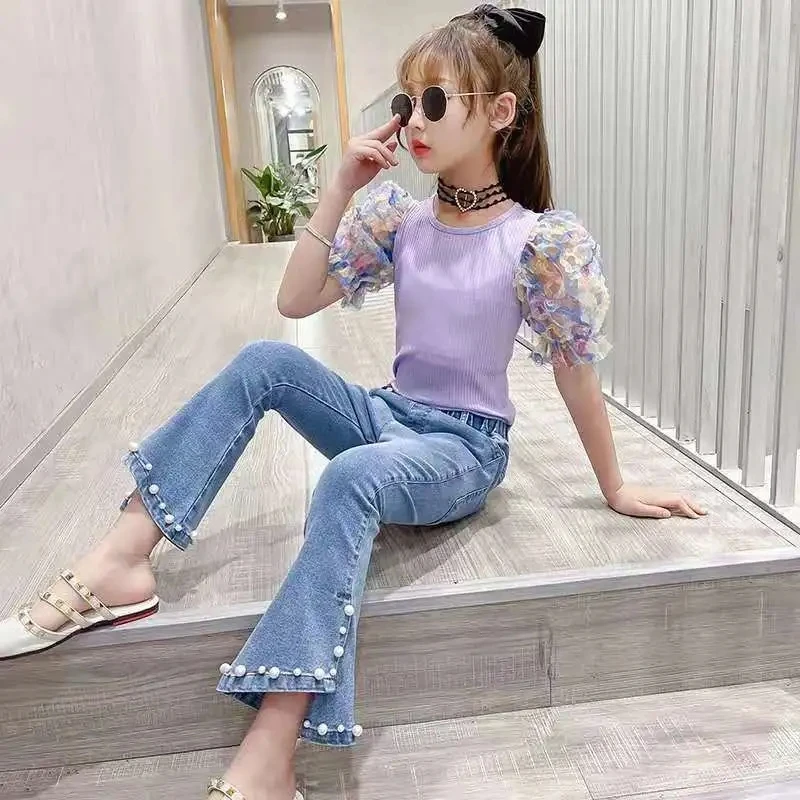 

Spring Autumn Korean Girls' High Waist Jeans Fashion All-match Children's Wide Leg Pants Foreign Flavor Baby Girl Flared Jeans