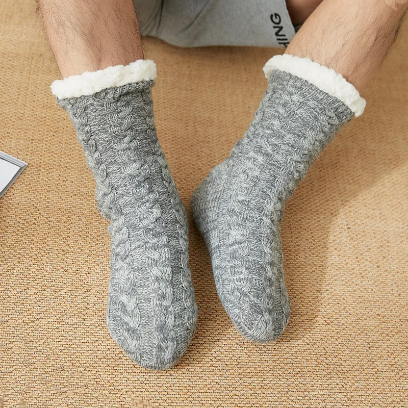 Men's floor socks Winter knit adult plus fleece carpet socks home indoor sleep non-slip snow slipper socks