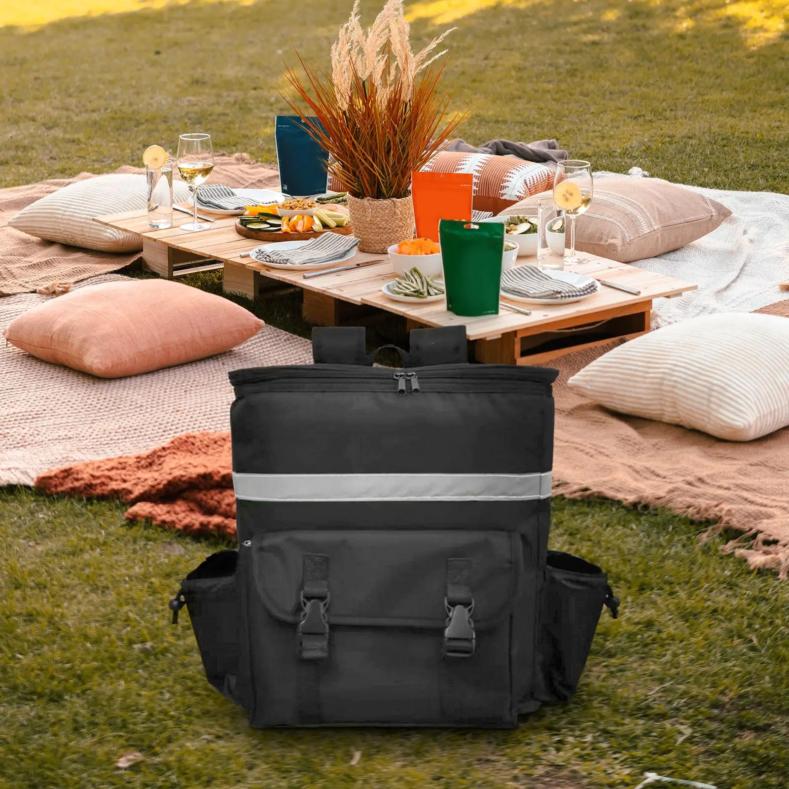 Mochila térmica con portavasos para entrega de alimentos, bolsa de playa para transporte de Pizza, caja de entrega de comida al aire libre, calentador de alimentos