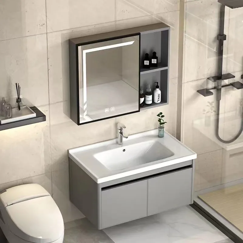 Space aluminum bathroom cabinet combination bathroom washbasin, integrated rock panel washbasin, ceramic washbasin, intelligent