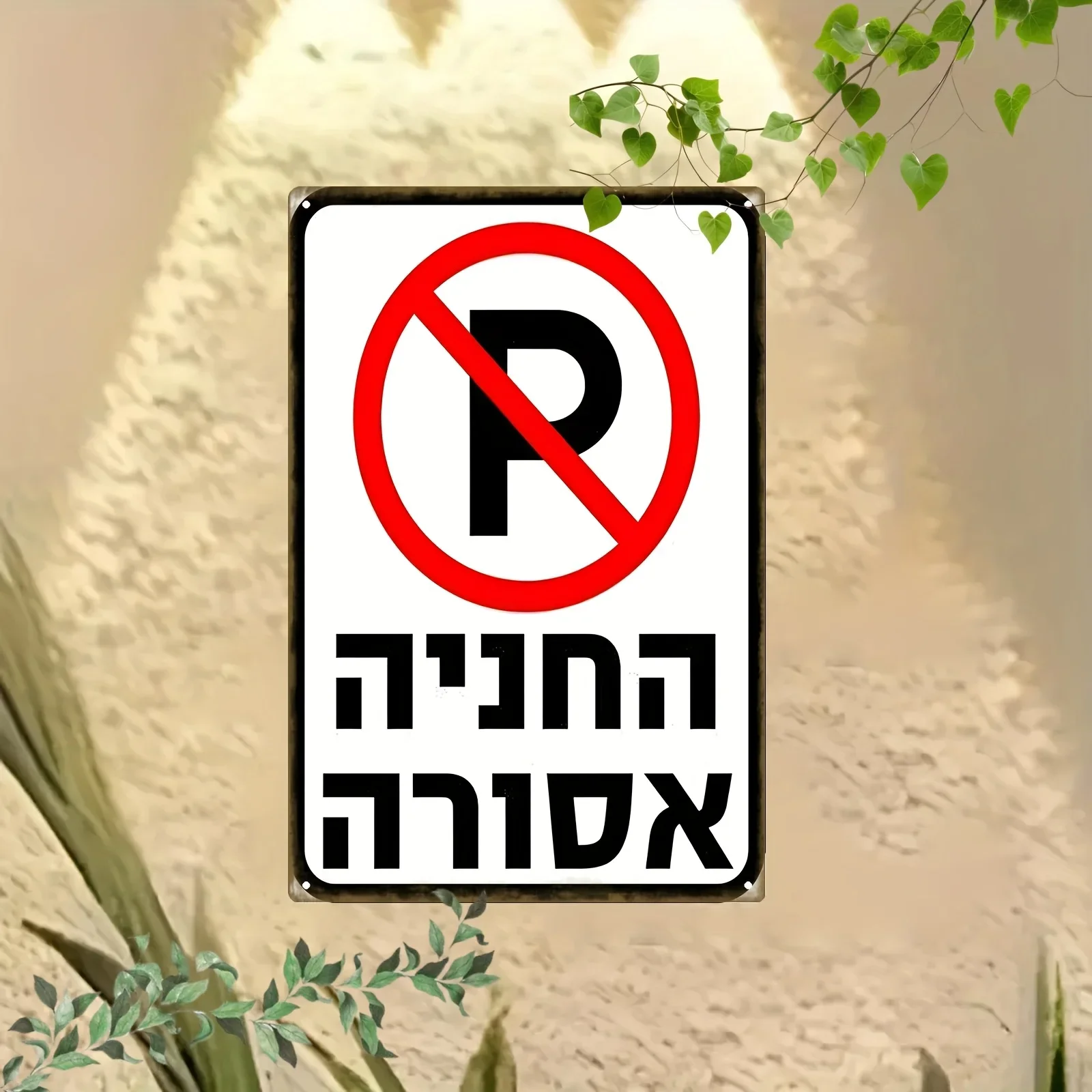 2D Flat, 1pc, Flat 2D, 1pc Iron Parking Not Prohibited Sign - Bilingual English/Hebrew Parking Prohibition Symbol, Oversized