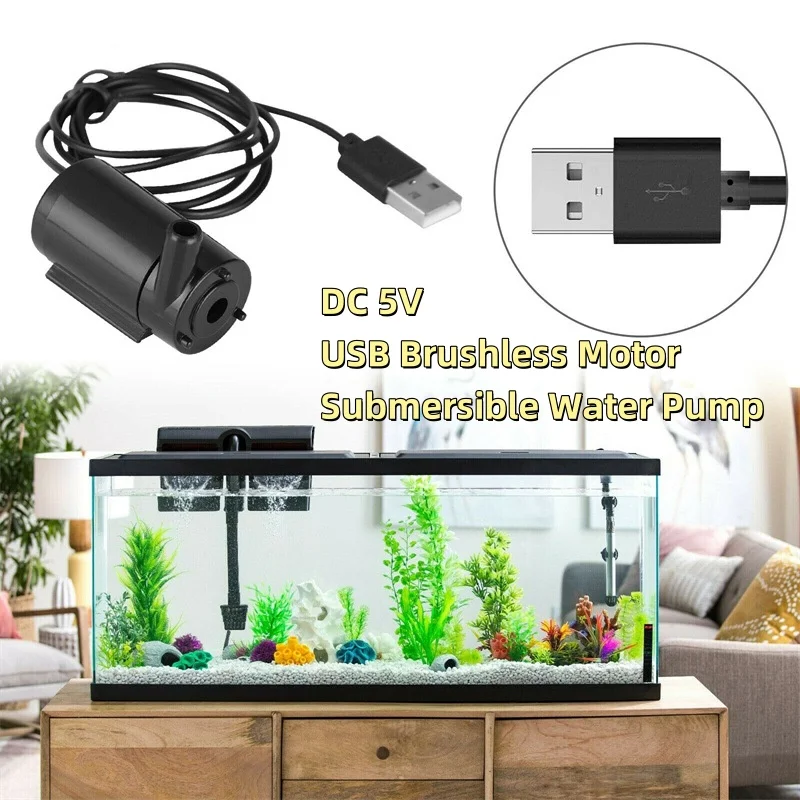 Silent 5V Submersible Pump USB Cable DC Low Voltage Motor Pump Portable Hydroponics Fish Tank Circulating Water Crafts Fountain