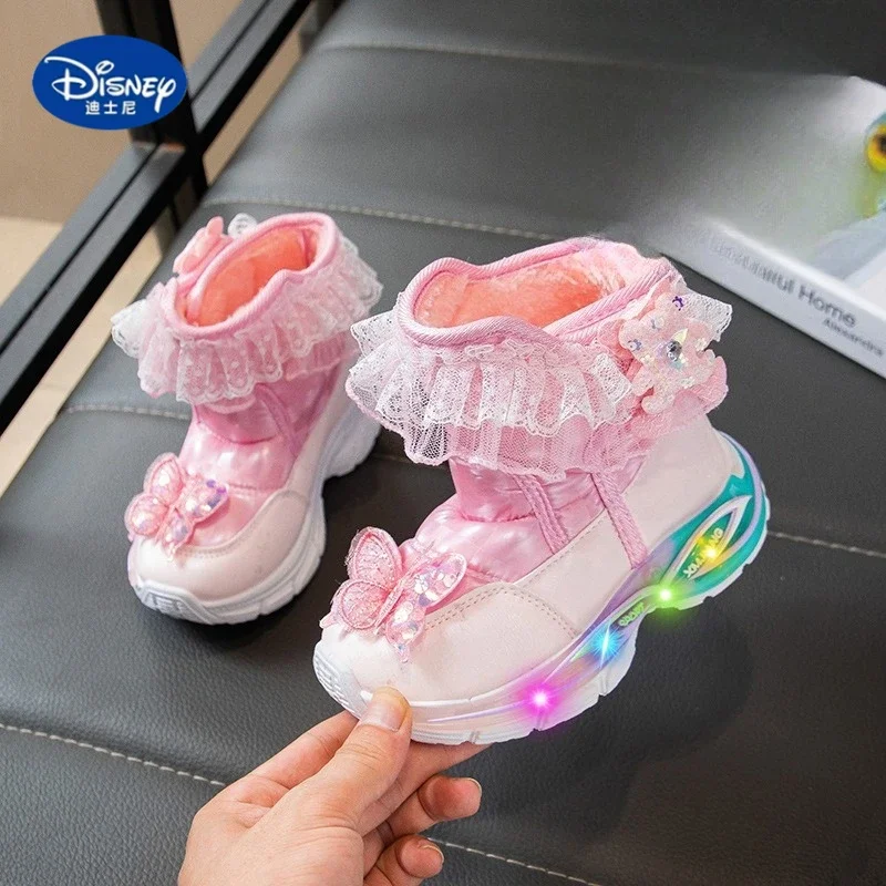 

Зимние сапоги Disney Girls с подсветкой 2025г. | Плюшевая подкладка, школьная обувь принцессы, детская повседневная обувь