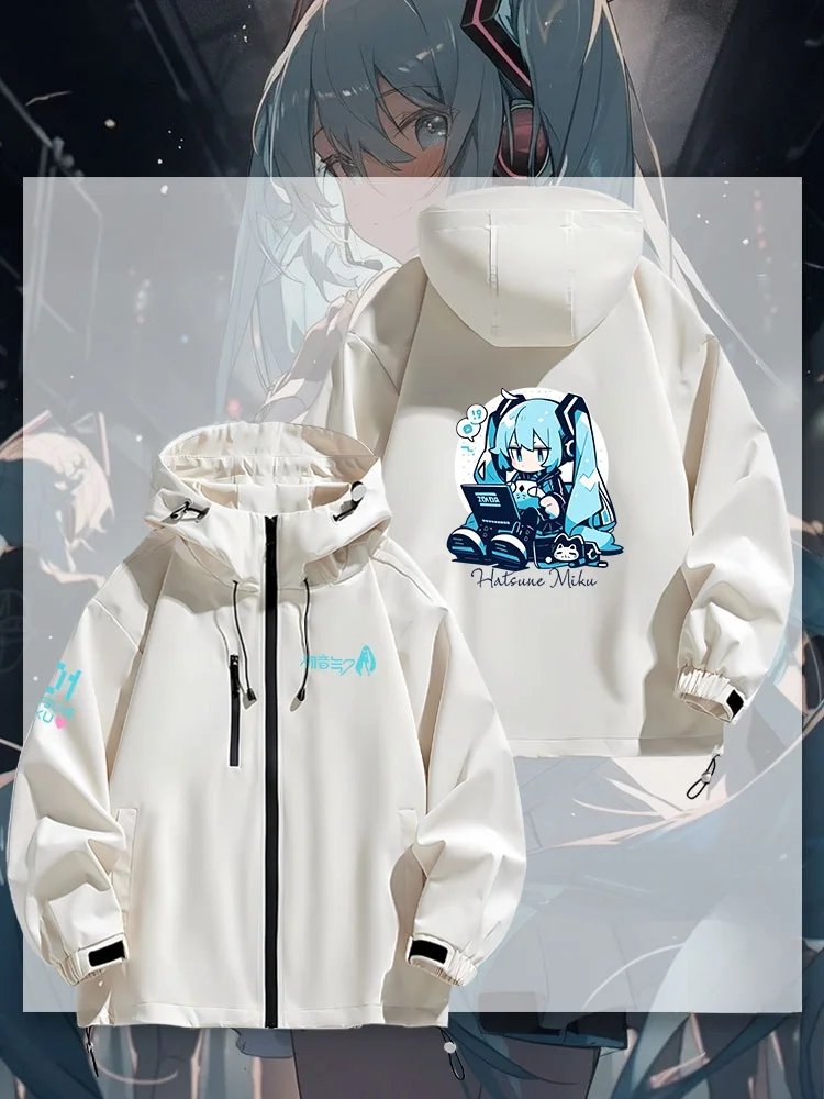 

Miku Future Collaborative ex Hooded Jaet Waterproof Polyester Fiber Long Sve Youthful Sle Spring Autumn Winter Coat