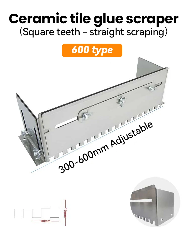 Pente de almofariz entalhado ajustável, ferramenta de aço inoxidável, adesivo no chão, aplicação rápida e igual, 300-800mm