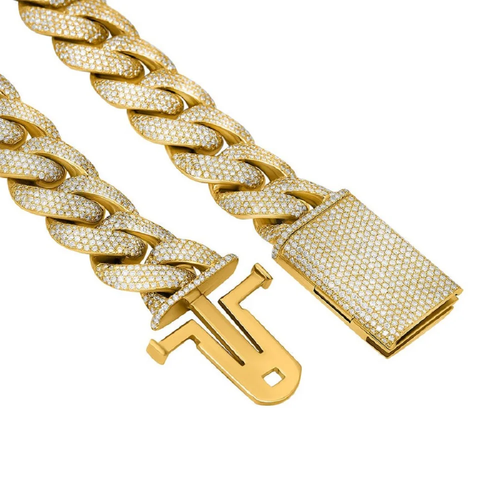 Moissanite D Color VVS1 16mm Miami Cuban Link Chain Necklace 14K Gold Vermeil 925 Silver Hip Hop Jewelry...