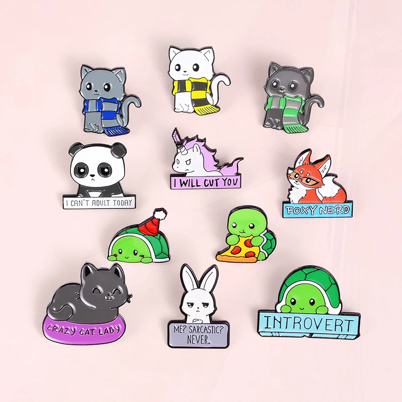 Fox Rabbit Pines Bag Clothes Lapel Pins Badges Funny Zoo Jewelry Cartoon Animal Enamel  Brooch Custom Panda Cat Turtle