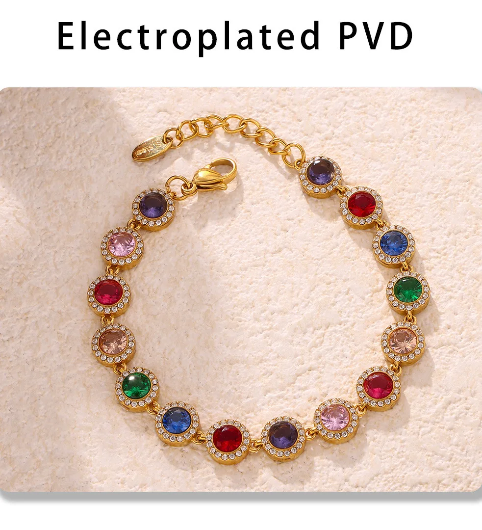 Farbiges Zirkonia-Herzarmband für Damen aus 316 Edelstahl, Vergoldet, Luxuriöser Armreif, Damen-Charm-Schmuck-Accessoires – Detail 9