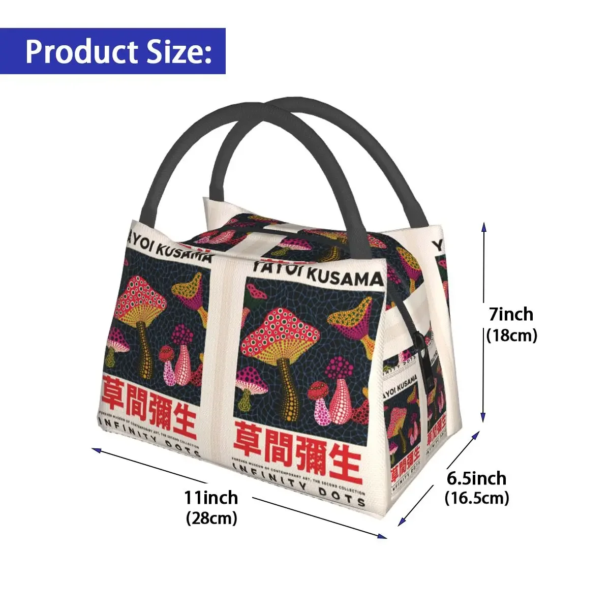 Yayoi Kusama Lunch Bag Mushrooms Art Funny Lunch Box For Girls Outdoor Picnic Portable Cooler Bag Graphic Thermal Lunch Bags